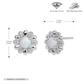 Detailed view of silver flower studs with opal and 925 sterling silver dimensions - White Opal - Silver
