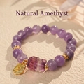 Natural lavender amethyst bead bracelet with golden crown spacers and crystal carving - 2# Amethyst Fox Portrait Bracelet 10mm
