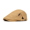 Casquette plate homme en paille naturelle d'été avec texture tressée respirante et logo métallique - Kaki