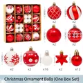 Red and white Christmas ornament set with patterned spheres and stars in a box - 616-21 (Red & White Set - 42pcs) / 3+6cm