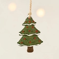 Addobbo per albero di Natale in resina con bordi innevati bianchi e bacche rosse su corda - Stile B: Albero di Natale