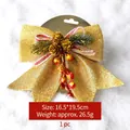 Golden Christmas tree bow decoration with pine cones and glitter finish, 16.5x19.5cm - Gold Pine Cone Christmas Bow