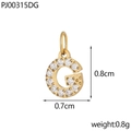 Detail of a 0.8cm golden pendant letter G with micro-paved zircons and measurements - Letter G / Gold