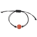 Adjustable black braided rope bracelet with orange basketball sports charm - White K Basketball Style (6352)