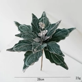Deep green velvet 28cm artificial Christmas flower with silver glitter accents - 28cm / Green