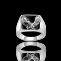 Men's silver eagle ring with black enamel rectangular face and biker style engraving - US 6 / AJZ293 Silver