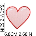 Close-up of pink heart embroidered patch with size dimensions and red edge detail - No. 13 (High-gloss Pink Heart)