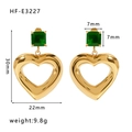 Golden heart earrings with green zircon gems and dimensions 30x22mm model HF-E3227 - Gold Hollow Heart with Green Zirconia Style (HF-E3227) / 18K Gold