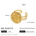 Detailopname van gouden roestvrijstalen ring met maan en sterren en technische afmetingen - Ring (NB-R24275) / 18K goud