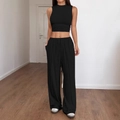 Completo da donna con gilet senza maniche e pantaloni a gamba larga in nero puro - Taglia S / Nero