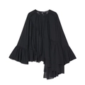 Women's black long sleeve chiffon blouse with asymmetrical ruffles and irregular hemline - XS / Black