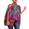 Dames halterblouse met levendige abstracte prints en een metalen kettingband detail - S / Rozerood