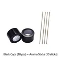Lot de 10 bouchons noirs pour flacon de lotion et 10 tiges de diffusion blanches en fibre - Couvercle Noir + Cœur Arôme 10 Jeux Chaque