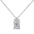 S925 sterling silver necklace with rectangular radiant cut pendant and crown accent - Radiant Crown Cut