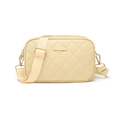 Quilted crossbody camera bag in creamy yellow faux leather with adjustable strap - Apricot