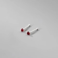 Minimalist 999 sterling silver stud earrings with four-prong round red zircon stone - 999 Fine Silver Pair - 2mm Red Zirconia