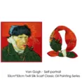Detailed view of Van Gogh self-portrait oil painting art on a twill silk square scarf - Self-Portrait Pattern / 53cm x 53cm