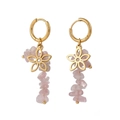 Boucles d'oreilles bohèmes dorées avec une fleur à cinq pétales et des pierres roses - Rose