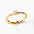 Adjustable gold plated ring with X-letter design and sparkling cubic zirconia stones - Gold-X
