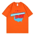Orange oversized T-shirt with July 4th Independence Day print in a loose casual style - Orange