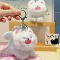 Portachiavi gatto di peluche bianco buffo con occhi blu e anello metallico per borse - Bianco - Stile Coda Rotante