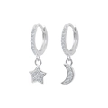 Macro shot of S925 sterling silver star and moon earrings with pavé cubic zirconia - Silver