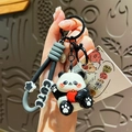 Portachiavi panda carino con cuore rosso, cinturino in silicone grigio e anello - Panda Mela