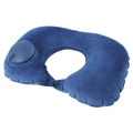 Navy blue inflatable U-shaped travel neck pillow with manual press pump and buckle - Crystal Velvet / Neck Pillow / Navy Blue