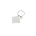 Polished silver stainless steel keychain with square and heart shaped metal charms - Silver Steel Color (MP619)