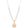 French retro gold shell necklace with white pearls and small diamonds for women - KC Gold Shell Necklace (WG-1039)