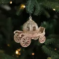 Golden glitter pumpkin carriage Christmas tree hanging ornament measuring 11cm by 10cm - Carriage Style