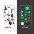 Luminous Halloween tattoos WS-373 featuring glowing ghosts and pumpkins for kids - Witch Hat and Skull Style (WS-373)