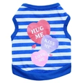 Gilet rayé bleu et blanc pour petit chien avec imprimés cœurs colorés Hug Me et Love Me - XS / Bleu