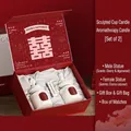 Wedding gift set with white sculpture candles in red box including ebony and cocoa scents - Cocoa Liqueur + Ebony [Double Happiness]