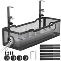 Black metal mesh under desk cable tray with G-clamp mount and cord organizer kit - Square Round Opening (34*11*7.5cm) / Black