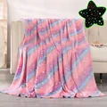 Pink and blue gradient flannel glow in the dark blanket with white star patterns - Three-Color Stars / 100*150cm