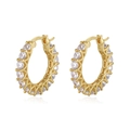 Elegant gold S925 sterling silver hoop earrings set with sparkling white zircon stones - Gold Round Rhinestone Hoop (SE393-14K)