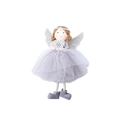 Poupée ange de Noël avec ailes argentées et tutu en tulle gris pour décor de sapin - Gris