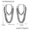 Silver multi-layer stainless steel earrings with mesh chain tassel and U-shape design - Steel Silver Chain