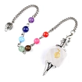 White crystal Cho Ku Rei chakra pendulum pendant with seven colorful gemstone beads - White Crystal