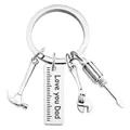 Detail of Dad's tool keychain with mini hammer, wrench, and Love you Dad engraving - Love you Dad - Tool Keychain / Silver