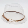Detail view of transparent hat with brown leatherette strap and gold metal U-shaped buckle - One Size / Ring Buckle