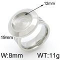Anello in acciaio inossidabile lucido argento con base rotonda 12mm e fascia da 8mm - US 6 / Color Acciaio