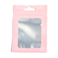 Detailed view of pink holographic resealable bag with clear window for jewelry storage - 7*10cm / Pink