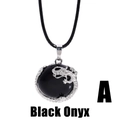Silver dragon wrap black onyx stone pendant necklace on black cord for men and women - Dragon Motif