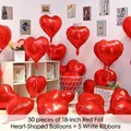 50-piece set of 18-inch red heart-shaped foil balloons with white ribbons for decoration - 18 Inch Red Heart (50PCS)