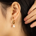 Elegant gold hoop earrings with natural freshwater pearl drops for women's jewelry - Single Teardrop Pearl Pendant Earrings (E810-GO)