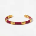 Bracciale rigido a C in acciaio inossidabile dorato con smalto rosso vino regolabile - Bracciale Rosa Rosso (A1084)