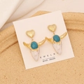 Detail of vintage bull skull earrings with turquoise stone and S925 silver pins - Cyan Green Gemstone Vintage Gold Bull Style (9#)