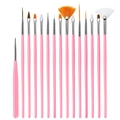 Professional 15pcs nail art brush set in pink with various brush tips for manicure design - Pink Handle Drawing Style